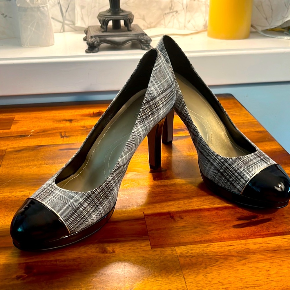 Black & White Plaid with Patent Leather heels, Size 10